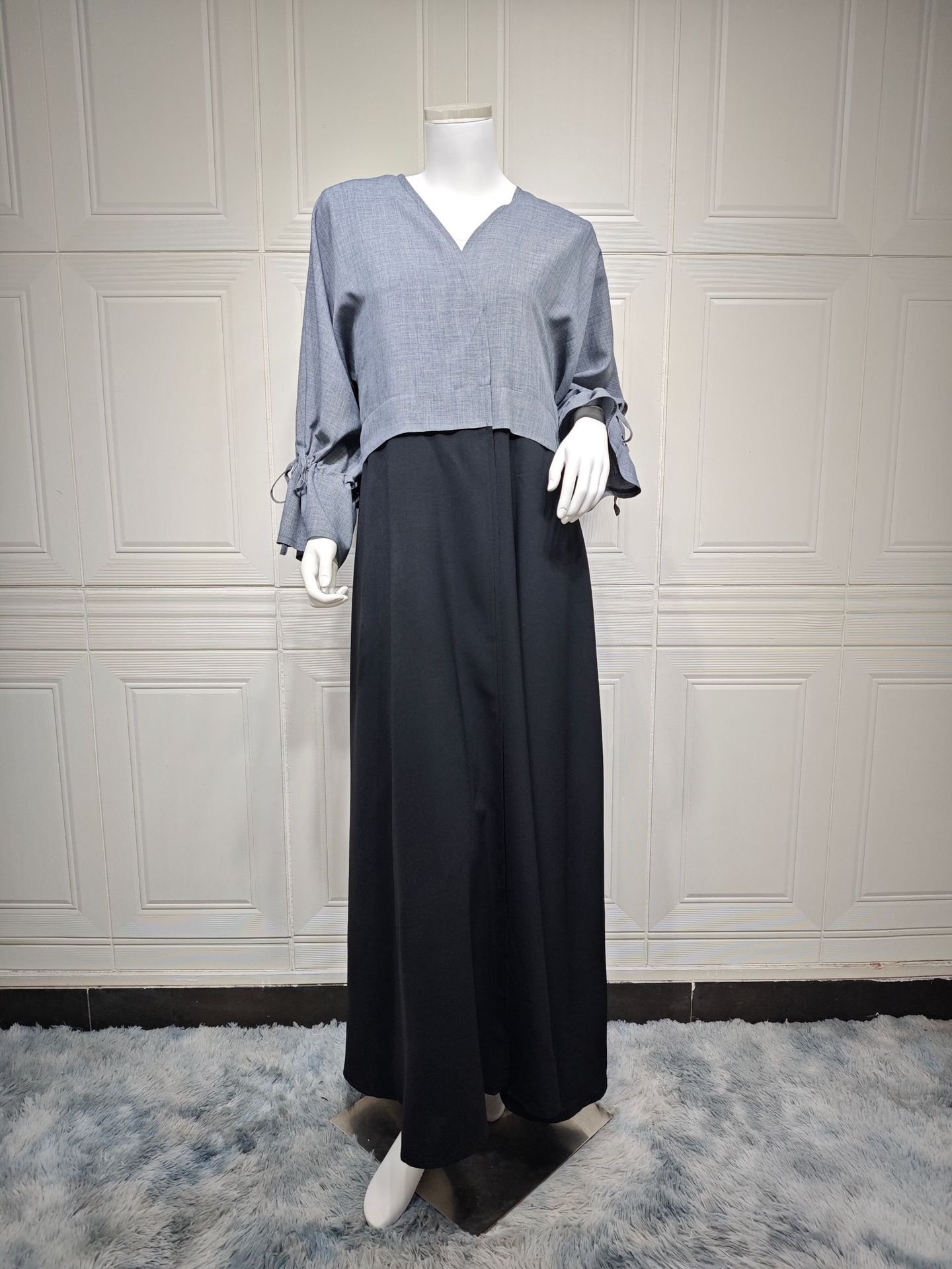 MQ151modest Middle Eastern Muslim Patchwork Fashion Cuff Drawstring Abaya Dubai Turkey Robe_ecoleips.com