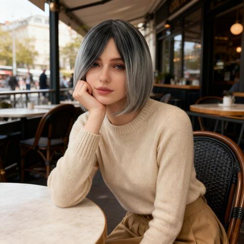 European and American women's parting short synthetic hair cap black and gray gradient color bobo short straight wig factory stock
