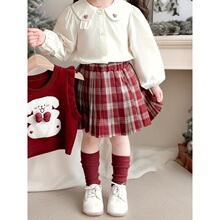 V 71615 Girl's Sweater Vest Plaid Skirt Set Ůͯë������ȹ