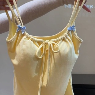 Summer Bow American Sling Niche Double Shoulder Strap with Chest Pad Beautiful Back Breathable Gather Care Sweet Vest for Women