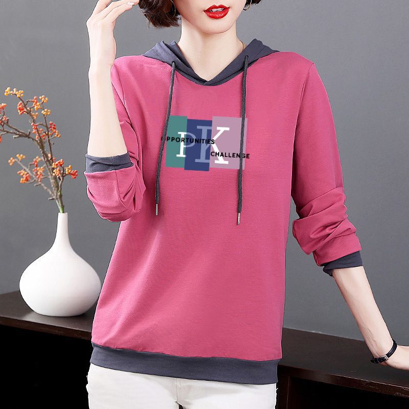 Hooded Sweatshirt T-Shirt for Women, Spring and Autumn 2024 New Style, Plus Size Women's Clothing, Korean Style, Pure Cotton Long-Sleeved Top, Fashionable and Versatile Hooded Sweatshirt T-Shirt for Women, Spring and Autumn 2024 New Style, Plus Size Women's Clothing, Korean Style, Pure Cotton Long-Sleeved Top, Fashionable and Versatile