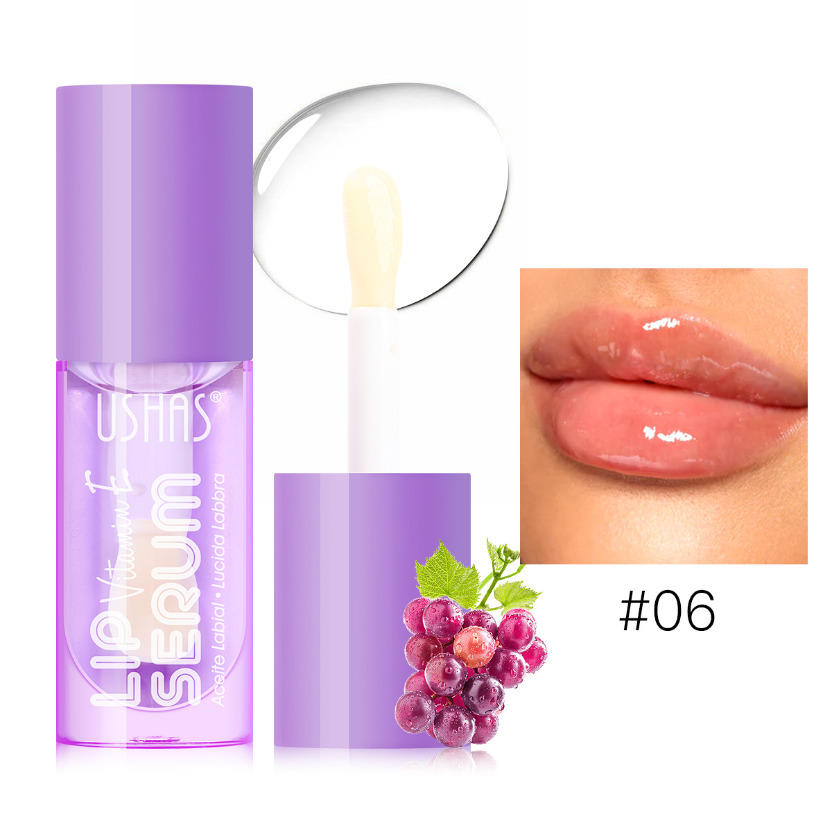 USHAS Europa y América Punto transfronterizo Venta caliente Bálsamo labial de brillo de labios de 6 colores Bálsamo labial hidratante nutritivo brillante