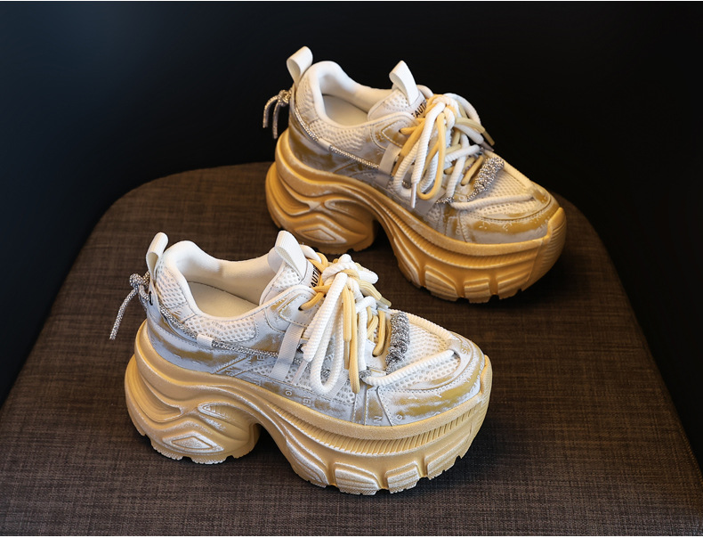 Giày sneaker nữ đế dày độn cao mặt lưới thoáng khí phong cách thể thao — Màu trắng chi tiết 5