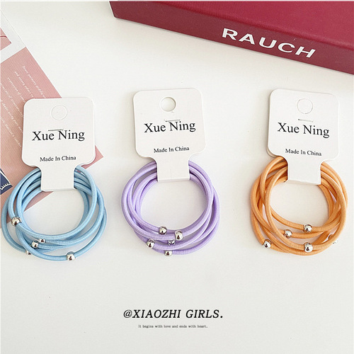 5 pieces 1 card Korean version simple basic silver beads solid color hair ring internet celebrity isn cute hair tie candy color headband