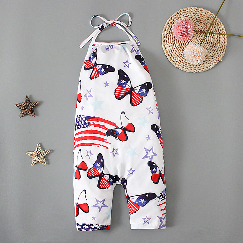 Independence Day Casual Star Stripe Butterfly Printing Backless Cotton Jumpsuits display picture 3