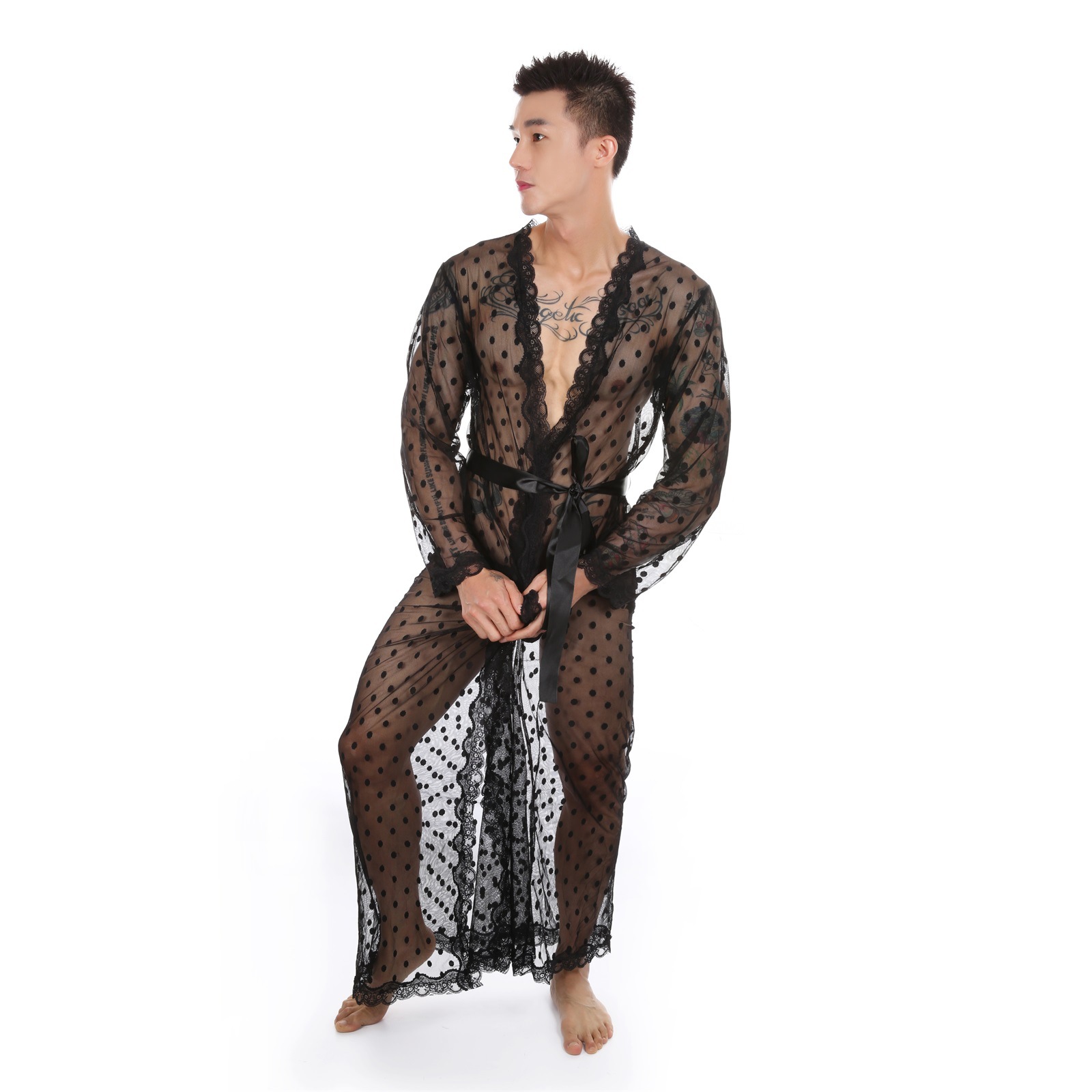 Title 1, Bata de baño larga de kimono japonés con lunare...