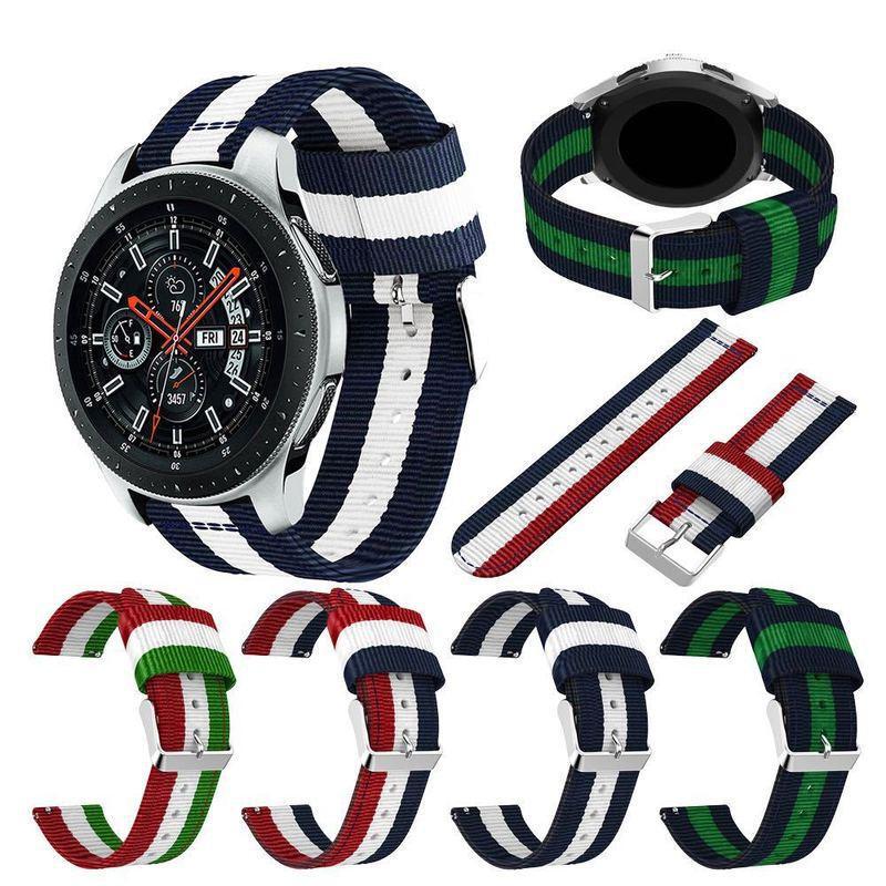 20mm22mm Split Nylon Strap for Samsung Galaxy Watch 3 Striped Canvas Nylon Watch