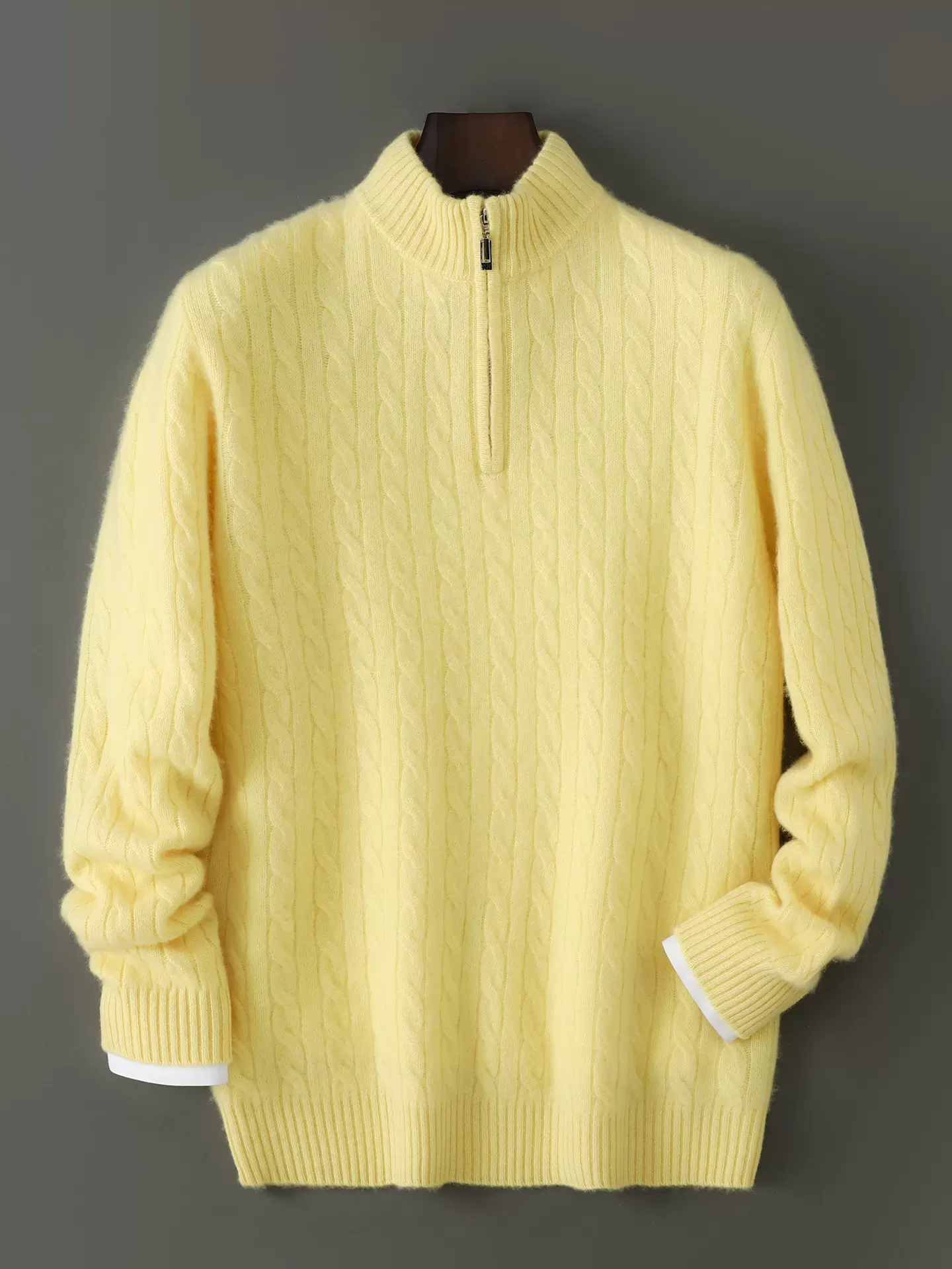 秋冬新款羊毛衫男士麻花加厚毛衣拉链半开高领保暖针织衫休闲时尚