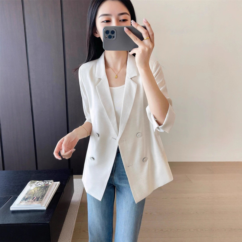 Summer Thin Wool Cool Three-Quarter Sleeve Top Classy Women's Suit Jacket Loose Casual Commuter Suit for Women