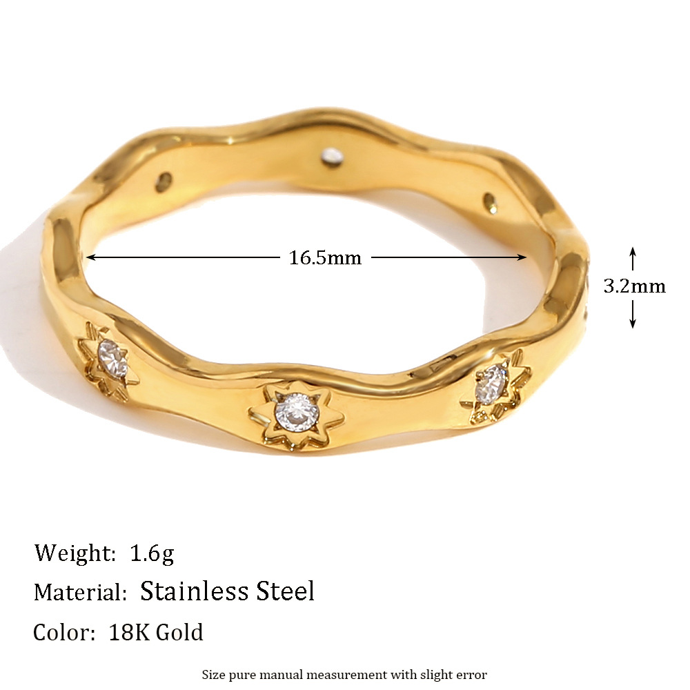 Wavy Eight-pointed Star Stainless Steel Ring