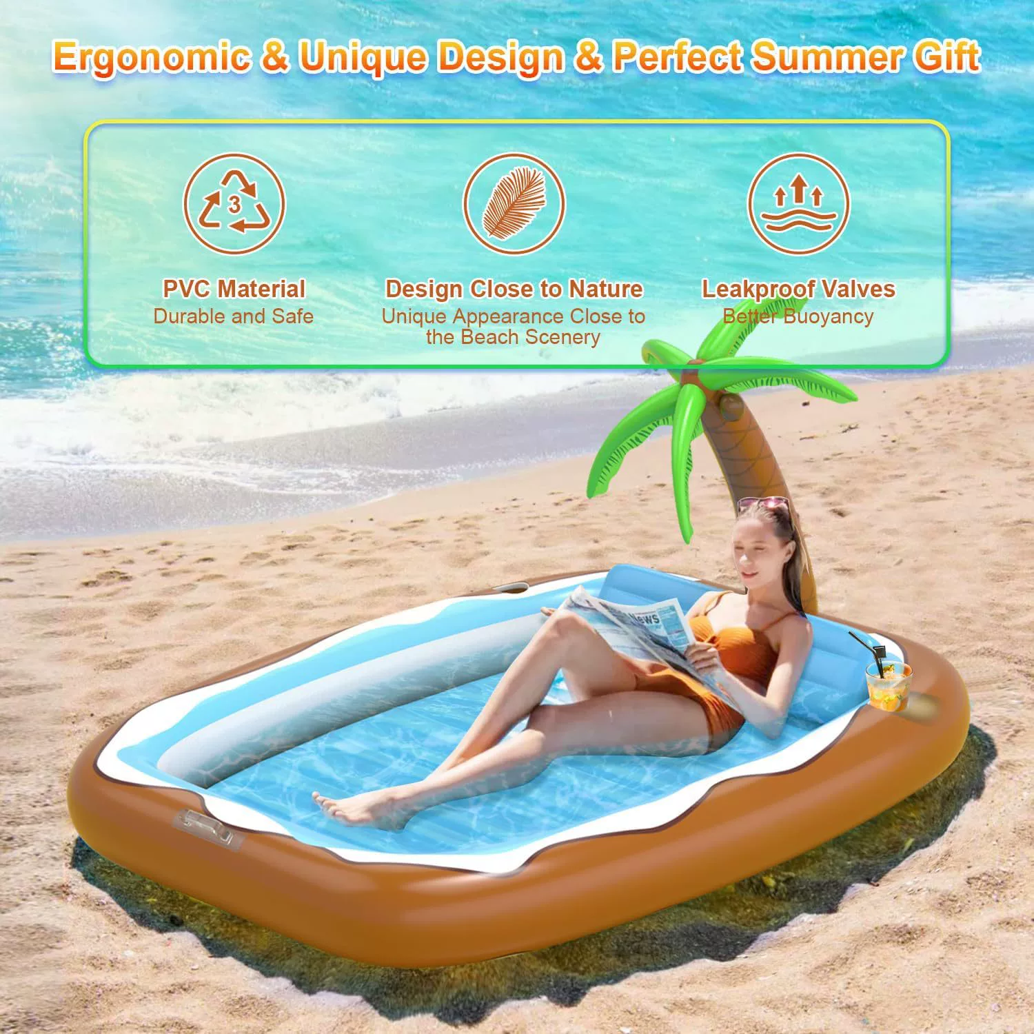 Надувной шезлонг для загара, очень большая ванна для защиты от солнца, бассейн, плавающая лодка для взрослых, приморский двор, бассейн для загара с кокосовой пальмой