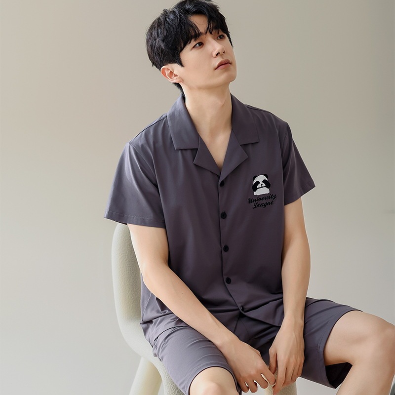 Pure Cotton Pajamas Men's Summer Short-sleeved Shorts Fashion Casual Cardigan Thin Men's 2024 New Youth Home Clothes