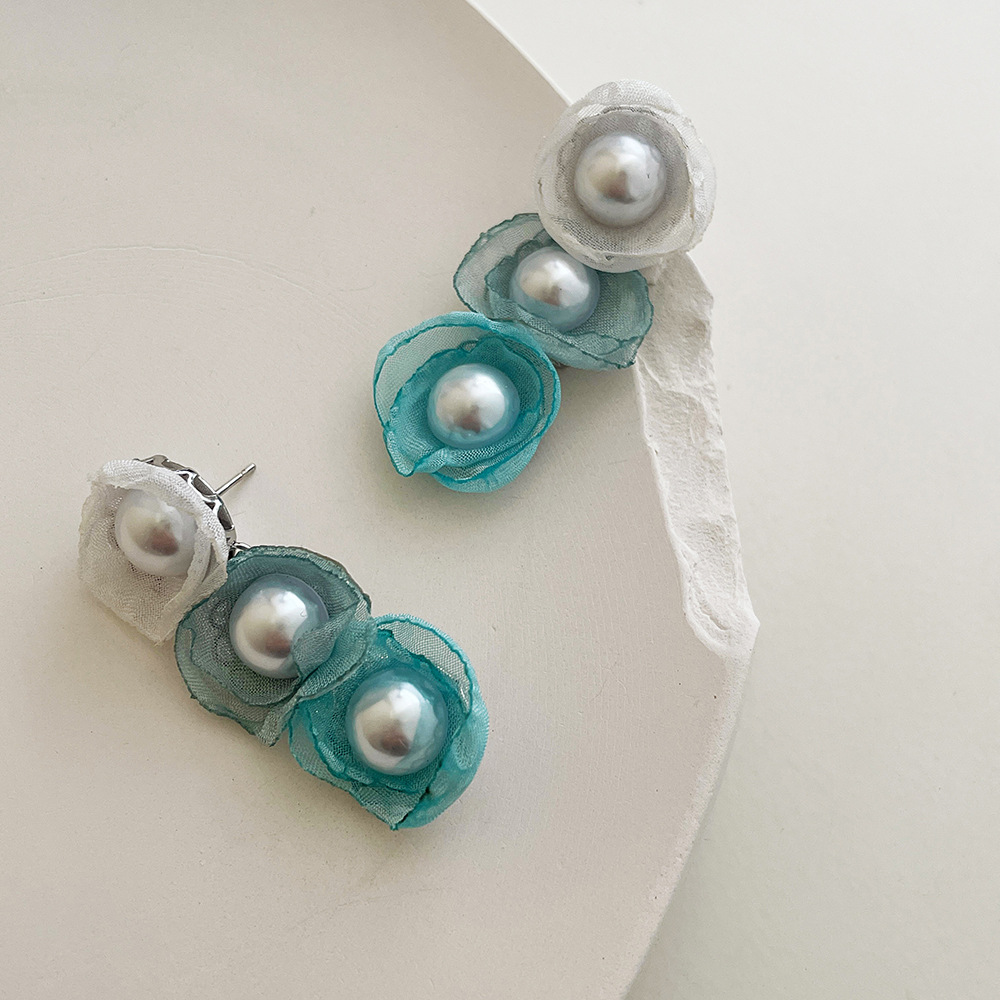 1 Pair Fashion Flower Cloth Pearl Women's Drop Earrings display picture 4