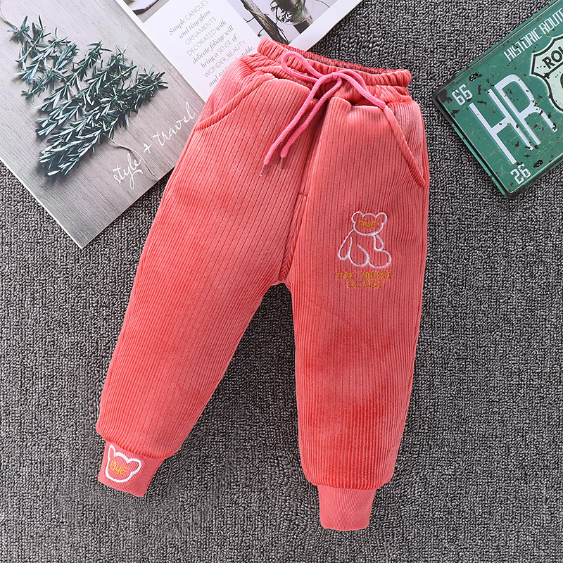 Children's Cotton Pants Winter Quilted Outer Wear Velvet Thickened Pants Baby Three-Layer Warm Loose Pants Small and Medium Children's Pants