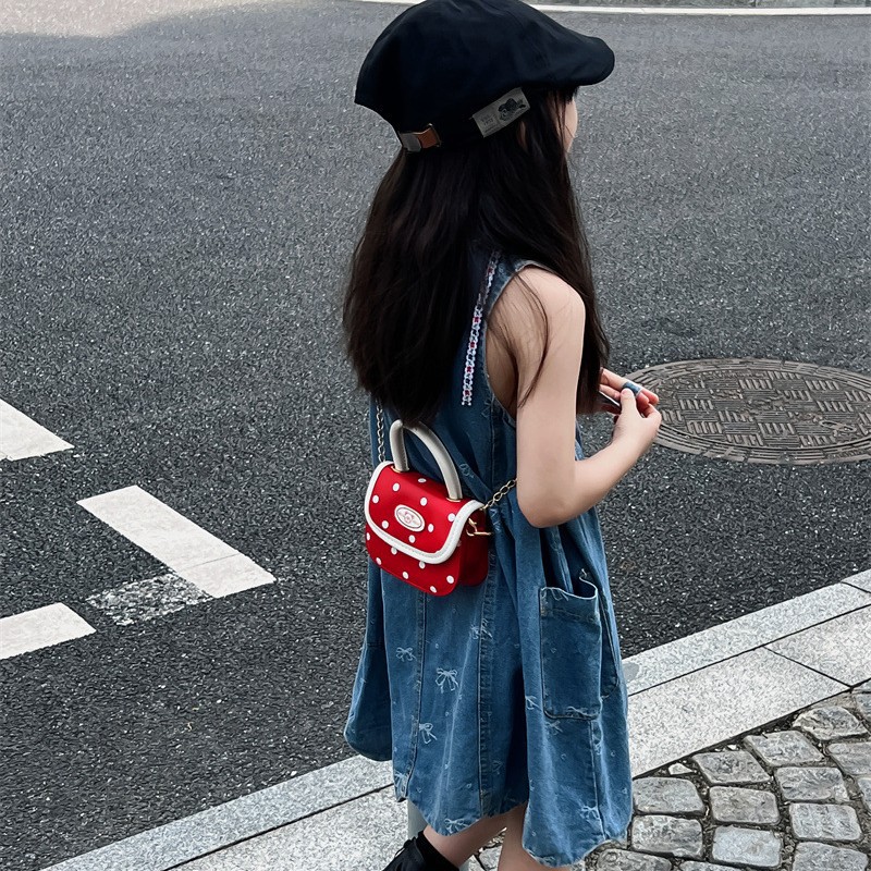 Dulce corazón de una niña pequeña princesa bolso de hombro de ondas de aire extranjero punto mini bolso de bebé bolso de hombro adorable oso pequeño bolso de niños