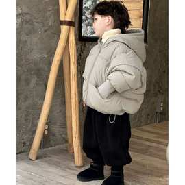 男童韩系穿搭冬季外套2025新款儿童帅气时尚加厚保暖面包棉服潮