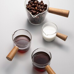Mili Fengwu エスプレッソカップ ガラス製ミルクカップ 木製ハンドル オンスカップ コーヒー液体計量カップ 抽出カップ
