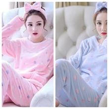 【大桔严选】蓝粉波点#新款法兰绒韩版卡通可爱学生少女睡衣女秋