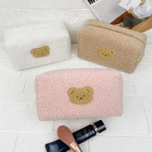 Korean New Internet Celebrity Cute Cartoon Plush Bear Cosmetic Bag Travel Portable Toiletry Makeup Storage Bag in Stock