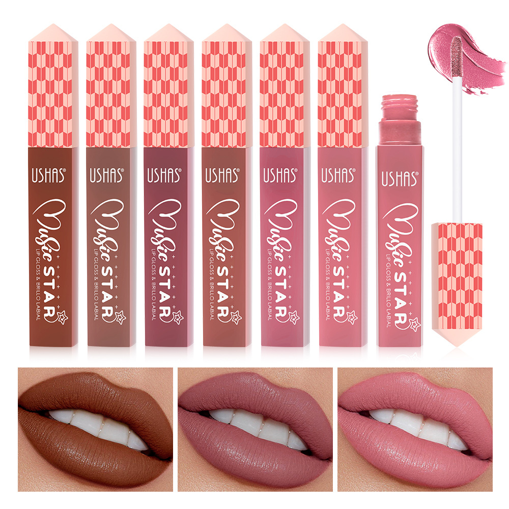 USHAS Amazon 6 colores transfronterizos líquidos esmalte labial mate antiadherente lápiz labial impermeable