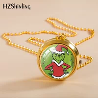Трансграничные рождественские гротескные вращающиеся карманные часы Grinch, окружающие студентов, поворачивают флип-ожерелье, золотые Подвесные часы