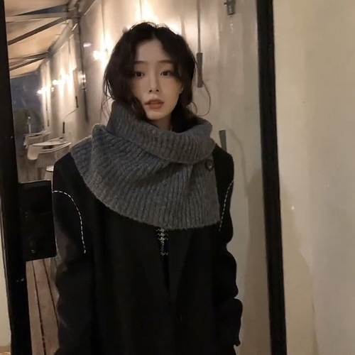 Korean niche design high collar knitted slit scarf pullover shawl for women autumn and winter warm woolen scarf fake collar