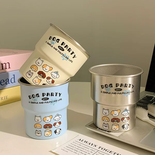 Fun Animal Element Mouthwash Cup Ins Popular Same Style Simple Couple Stainless Steel Ladder High-Value Wash Cup