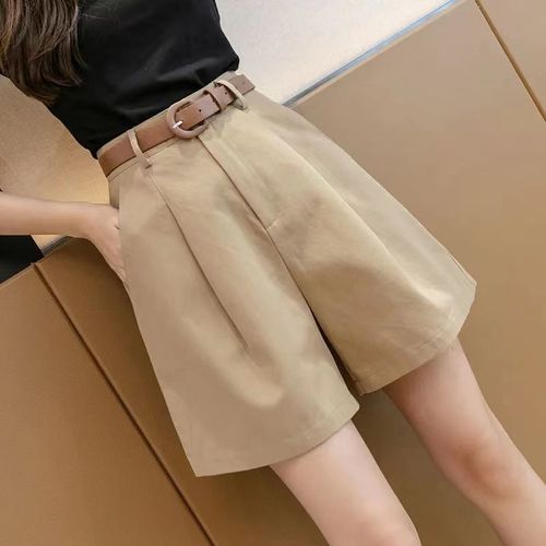 Khaki women's summer thin high-waisted slimming loose wide-leg middle pants casual suit three-quarter pants trendy