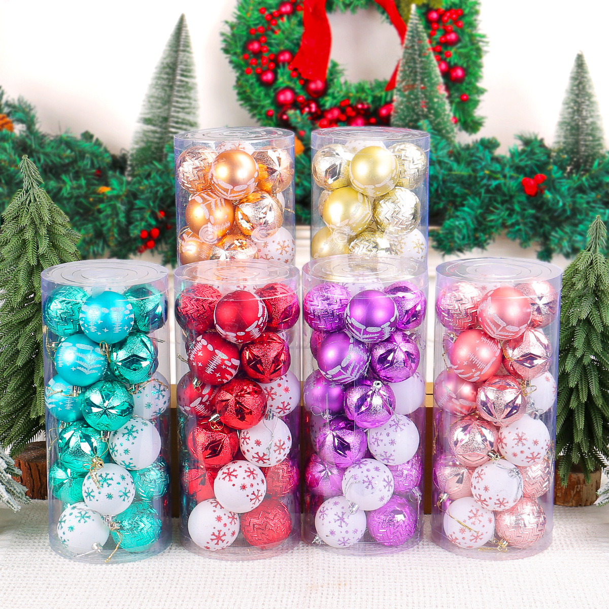Navidad transfronteriza pintada bola de Navidad decoración bola de plástico galvanizado de forma especial set de árbol de Navidad colgante bola de barril