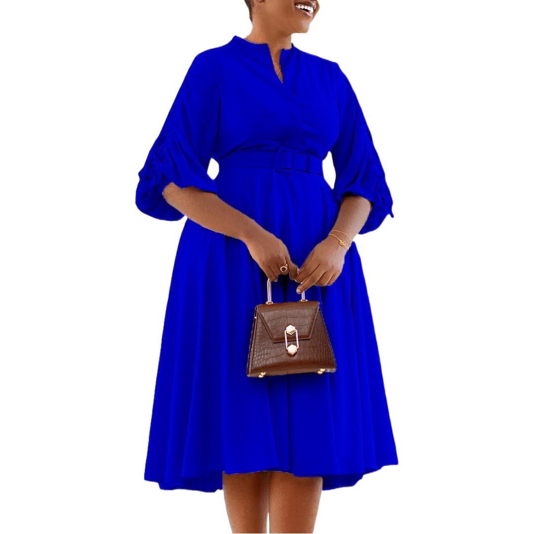 D3251 Ropa de mujer europea y americana 2023 Otoño e Invierno Nueva moda temperamento más tamaño plisado Comercio exterior A-line falda África vestido