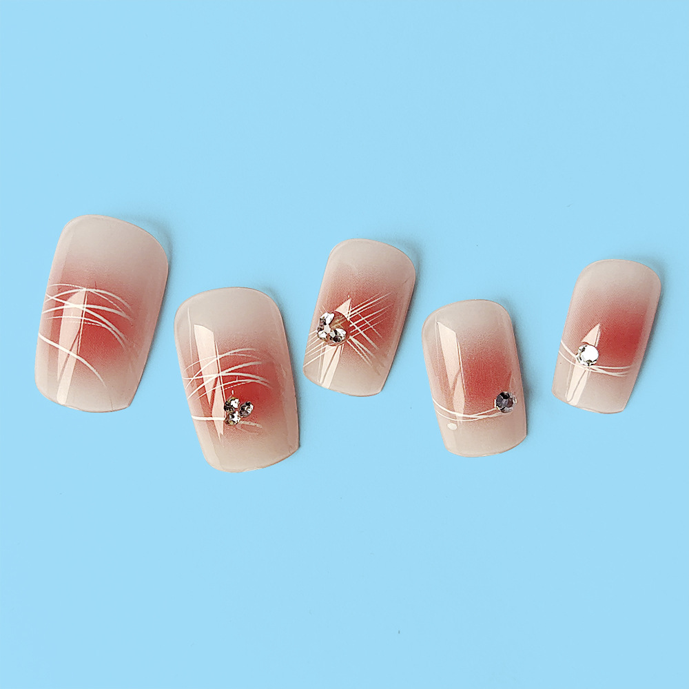 Las mejores ventas de polvo de niebla de estrella de diámetro de uñas, blush suave, gradiente de uñas de 24 piezas de uñas falsas de viaje diario