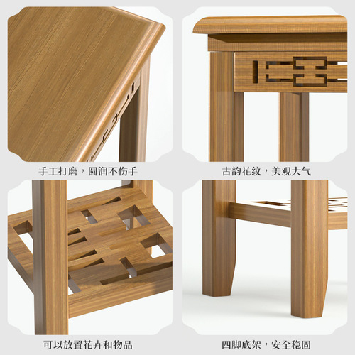 Indoor floor-standing flower table, retro flower table, solid wood Chinese-style flower stand, living room pothos flower stand, bamboo flowerpot stand