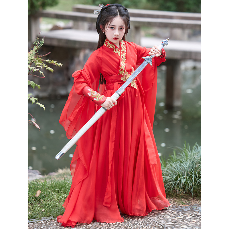 中国の赤い女の子の戦国時代のローブ、漢服、古代衣装、中国風、魏晋時代のクロスネックストレートローブ、大きな袖のシャツ、腰までの長さのパフォーマンス|undefined