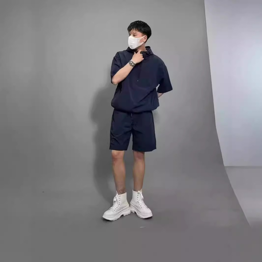 Traje de estilo japonés para hombre de verano, pantalones cortos de manga corta, chaqueta suelta informal, camisa, suéter delgado con capucha