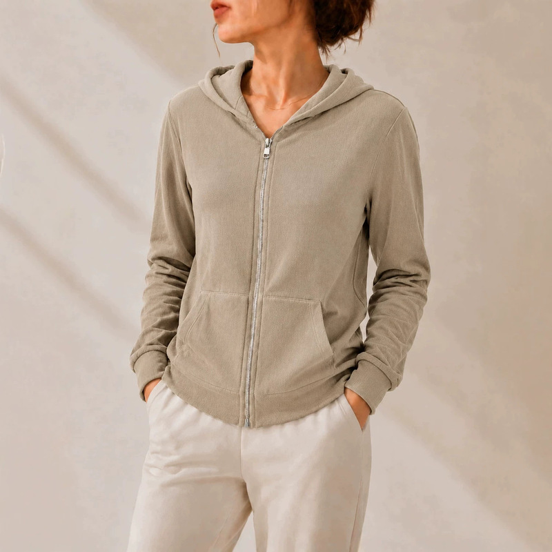 2026 Autumn/Winter New European and American Cross-Border Women's Fashion Hooded Zipper Sweatshirt with Pockets, Stylish Slim Fit Solid Color Long Sleeve Jacket 2026 Autumn/Winter New European and American Cross-Border Women's Fashion Hooded Zipper Sweatshirt with Pockets, Stylish Slim Fit Solid Color Long Sleeve Jacket