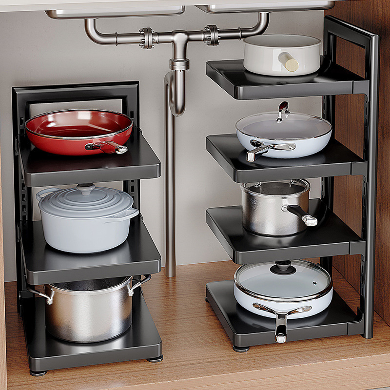 Estante de cocina Estante de almacenamiento de utensilios de cocina multifunción para el hogar Gabinete multicapa Fregadero interior e inferior Estufa Estante de olla en capas