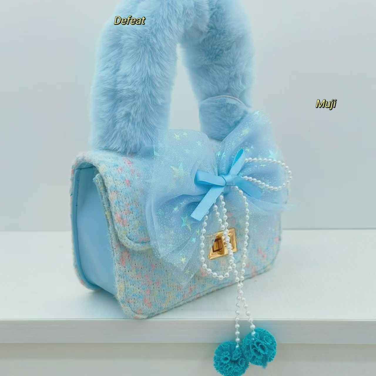 Bolso de peluche de arco bolso de perla bolso de moda bolso de hombro bolso de cinturón bolso de cambio accesorios de niña