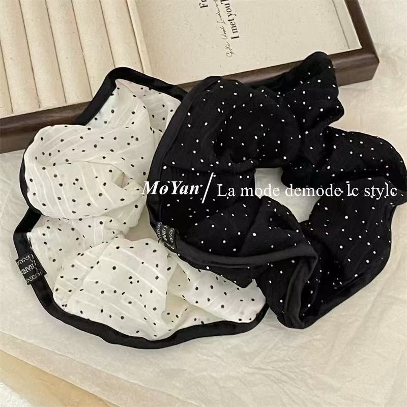 Zhao Lusi mismo estilo de lazo para el cabello del intestino grueso, lunares suaves franceses, volantes, nueva cuerda para el cabello de temperamento de flor para la cabeza, cuerda para la cabeza de todo fósforo