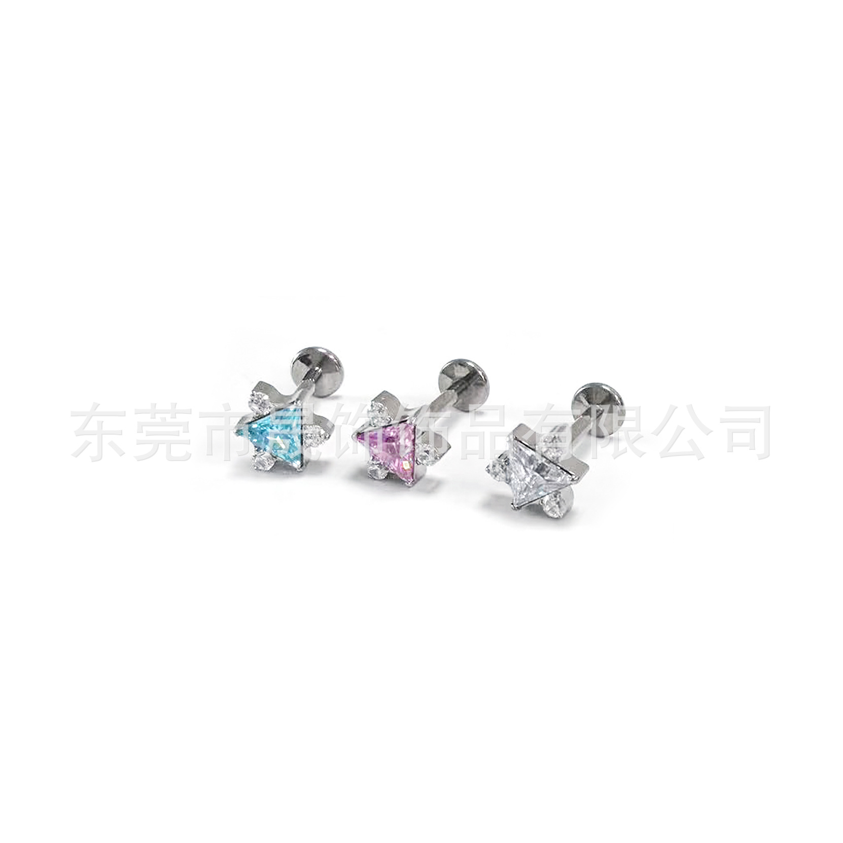 F136 Titanium Alloy 三角 Flower Cubic Zirconia Ear Stud G23 Titanium Internal Thread Cubic Zirconia Labret Stud Ear Stud Piercing Jewelry 头