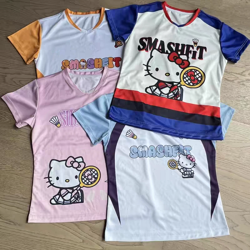 Hello Kitty, breathable quick dry uniform for badminton for training, with short sleeve
