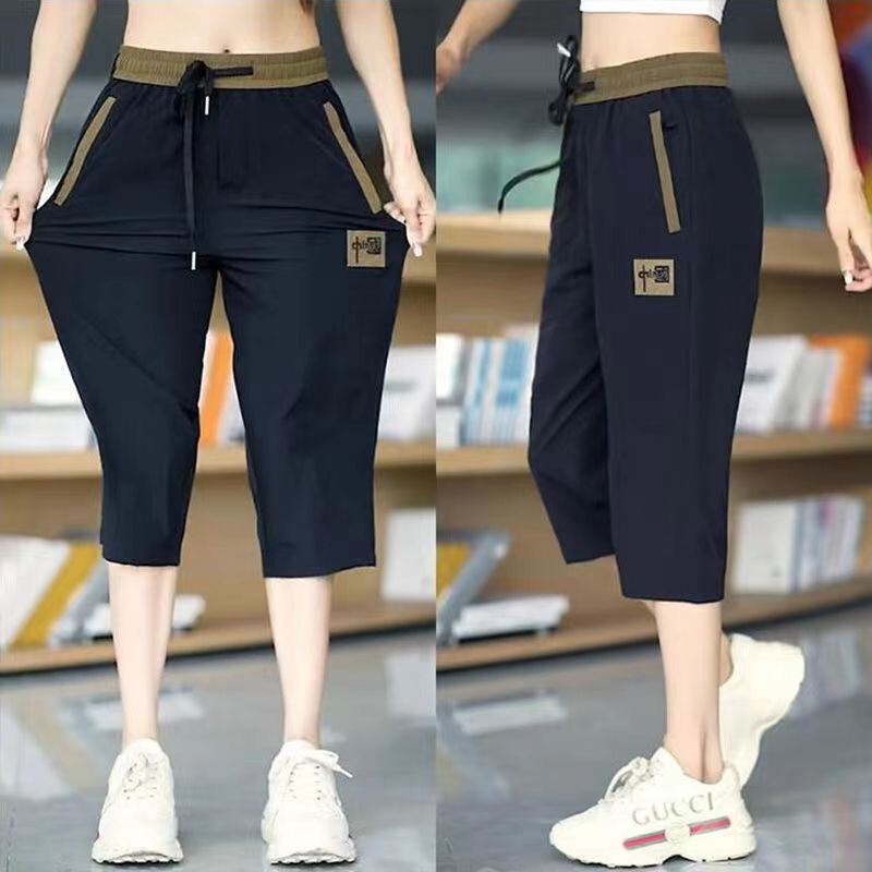 Casual Cropped Pants Women's Summer Thin Quick-drying Straight-leg Pants Fashionable All-match High Elastic Women's Sports Pants