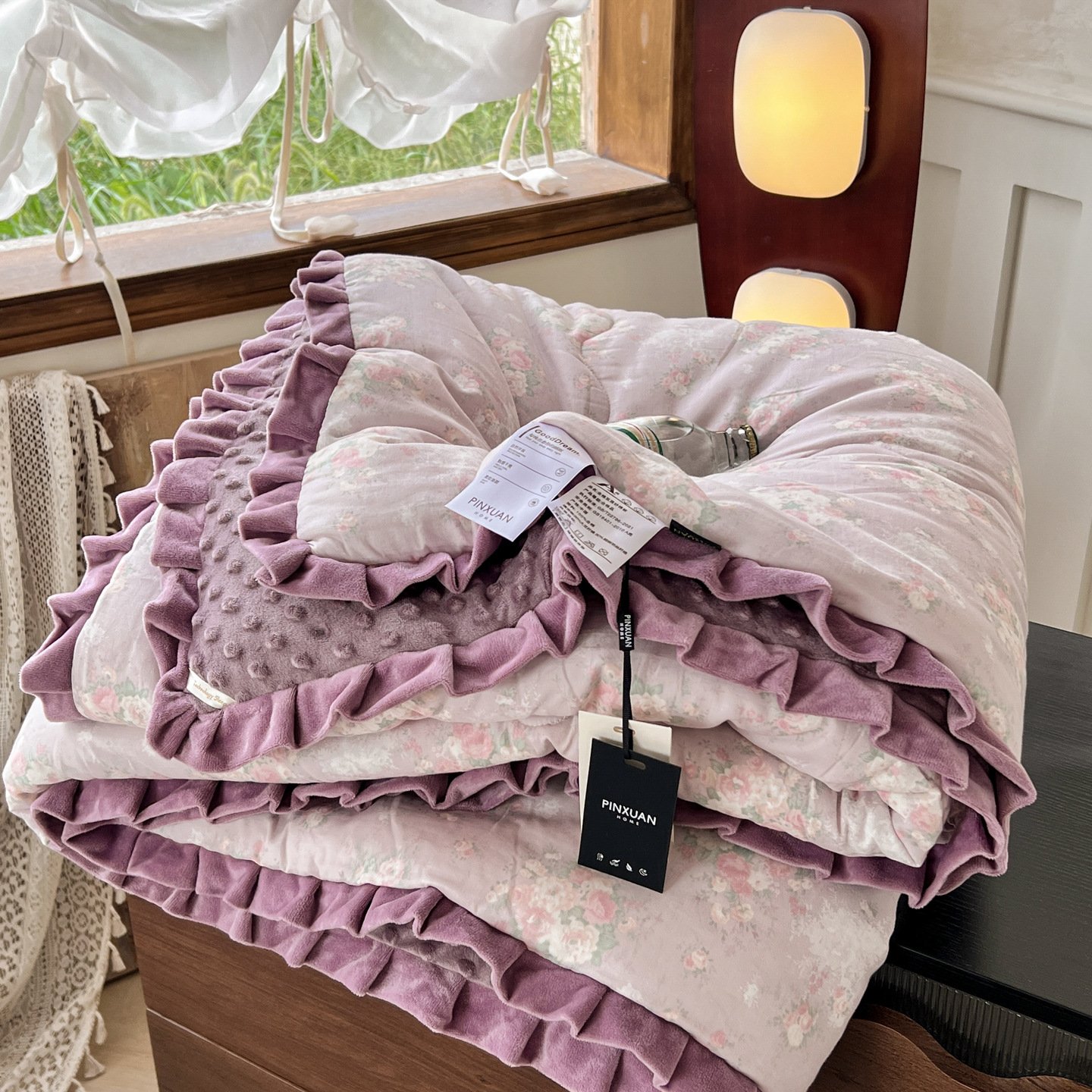 Classe A de algodón de doble capa de hilo de flores de encaje de doble persona cálida edredón de frijoles de otoño y invierno nuevos productos cálidos de peluche para bebés image 5