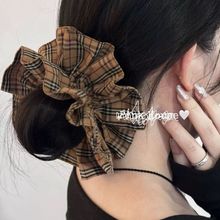 红色格子方巾发圈女蕾丝扎头发大肠发圈新款公主落难头花头饰发饰