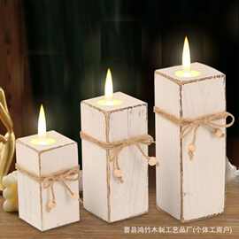 木制蜡烛台复古三件套农舍乡村风蜡烛架家用桌面实木蜡烛底座