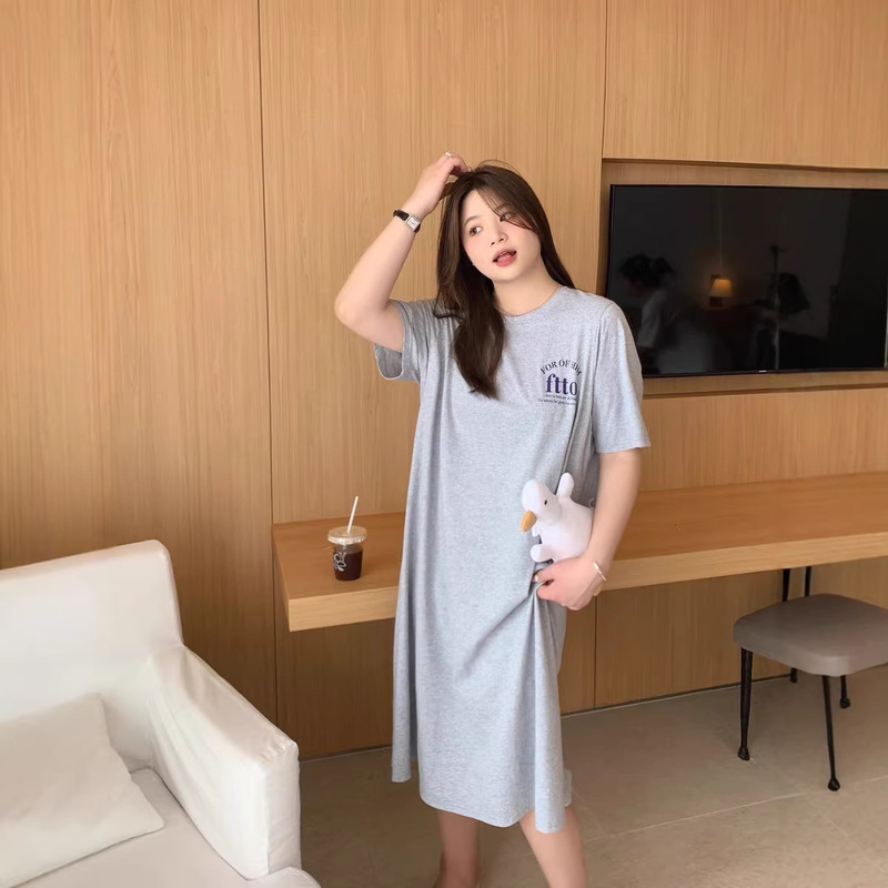 Summer Style High-Quality Thin Nightgown for Women, Plus-Size Loose Long Short-Sleeve Dress for Plus-Size Women, Over-The-Knee, Factory Wholesale Summer Style High-Quality Thin Nightgown for Women, Plus-Size Loose Long Short-Sleeve Dress for Plus-Size Women, Over-The-Knee, Factory Wholesale