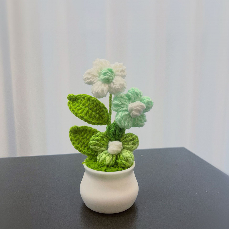 Lama tejida transfronteriza terminada, amor, planta en maceta, decoración de escritorio de estudio de flores artificiales, día de San Valentín, Navidad