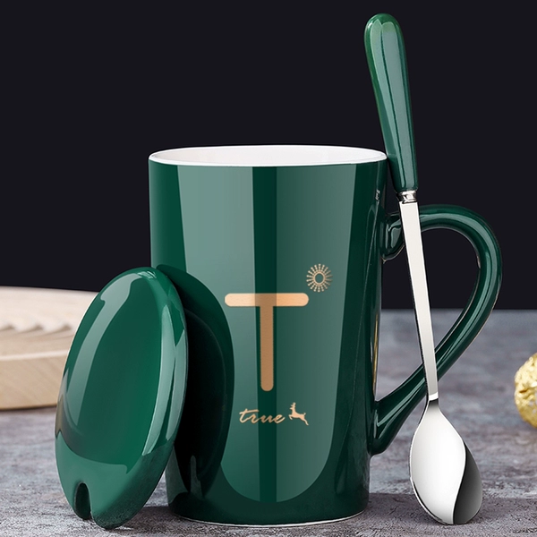 T classic green-cup+cover+stainless steel spoon