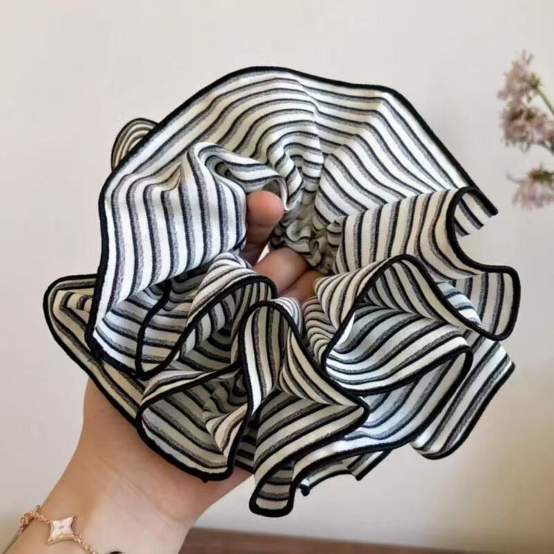 韩版复古条纹布艺大肠发圈高级感马尾发绳后脑勺扎发头绳气质头花|undefined
