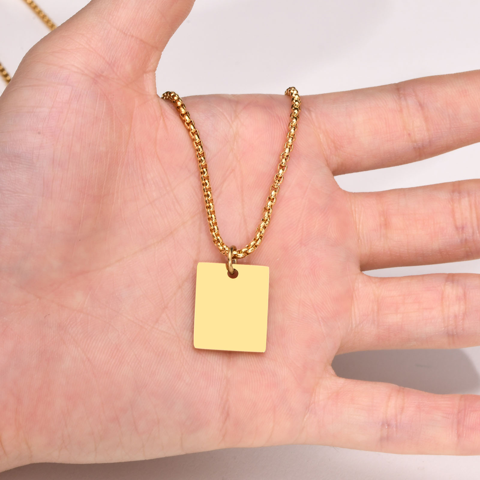 Customization Laser Engraving, Rectangle Pattern Streetwear Customization Laser Engraving Rectangle 201 Stainless Steel Plating Men'S Men Pendant Necklaces