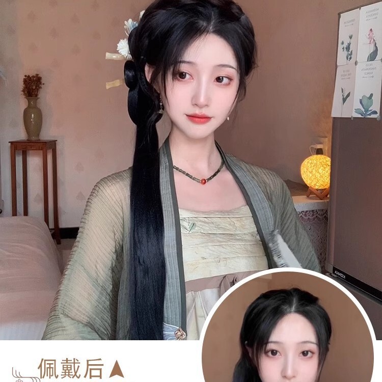 汉服假发一体式古风发髻新中式马尾造型垫发盘发古装旗袍头饰假发|undefined
